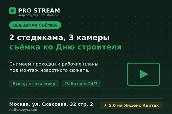 Выездная съёмка для НОСТРОЙ ко Дню строителя: 2 стедикама и репортажный формат