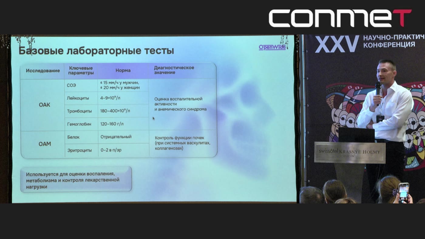 Трансляция XXV конференции КОНМЕТ: презентация с лабораторными показателями и докладчик в кадре